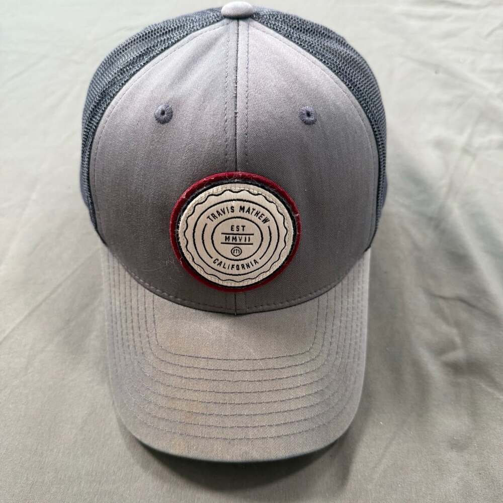 TravisMathew The Patch Trucker Snapback Hat Gray California